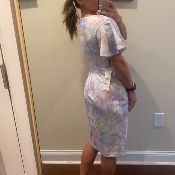 Calvin Klein Pastel Floral Flutter-Sleeve Dress - Picture 6 of 15